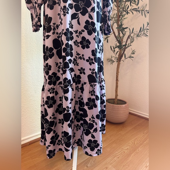 WHO WHAT WEAR LAVENDER BLACK FLORAL LONG SLEEVES MAXI DRESS size L worn once! - Picture 4 of 8